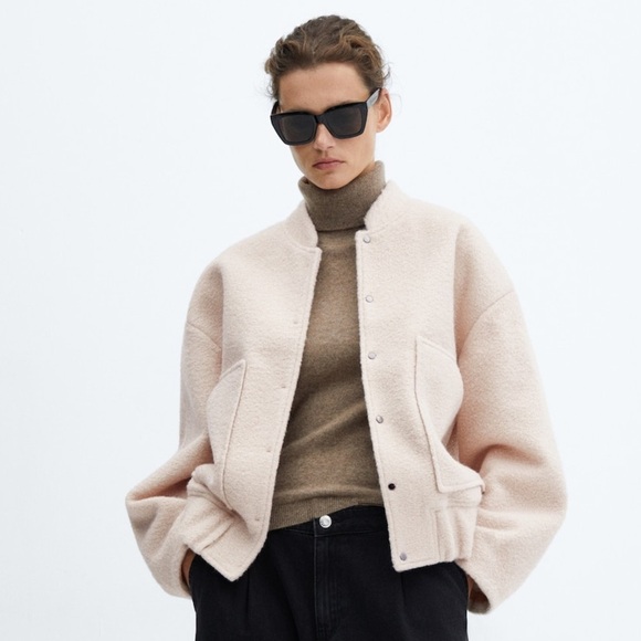 Mango Cream Oversized Teddy Bear Textured Fleece Faux Fur Bomber Sherpa Jacket - Picture 4 of 17